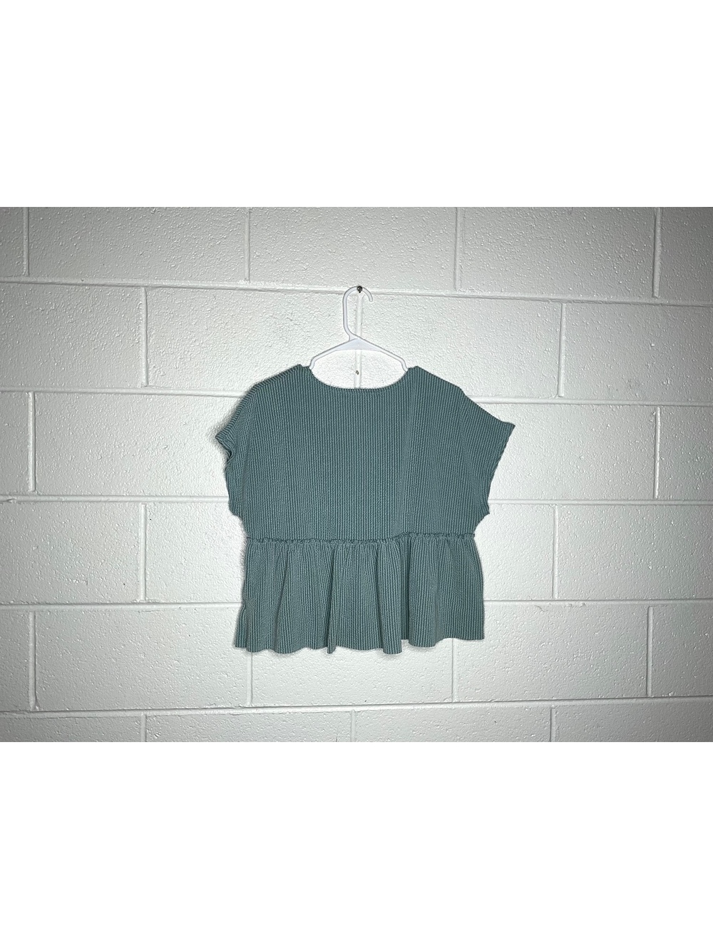 < Altar’d State Sage Green Cropped Ribbed Babydoll Top > - Picture 5 of 6